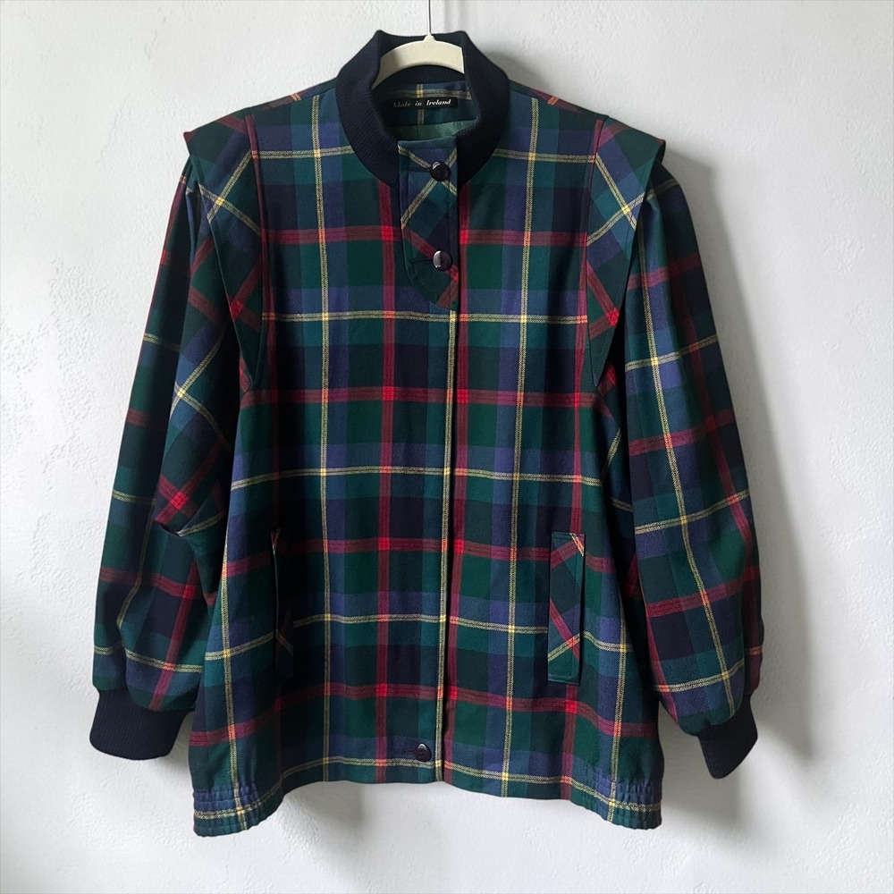 Vintage Plaid Irish Wool Jacket Women's Large Hunter Green Classic Heritage Fall